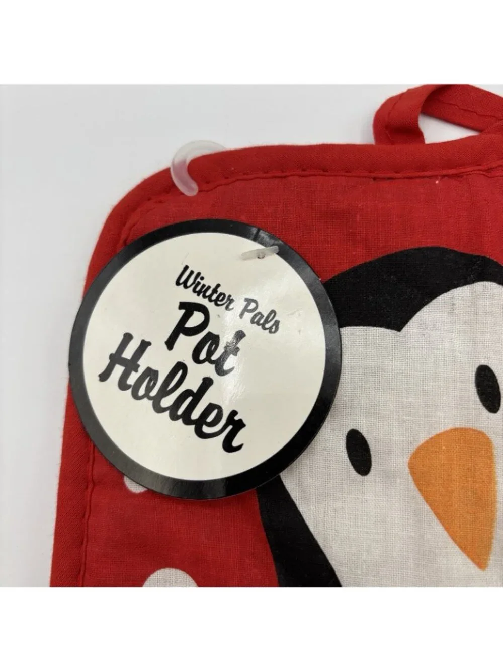 Winter Penguin Pot Holder Square Red White Black Christmas Holiday Decor Hanging